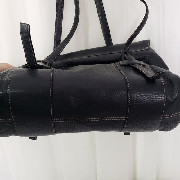 Vintage Siso Select black pebbled leather shoulder bag double strap drawstring - Picture 10 of 12